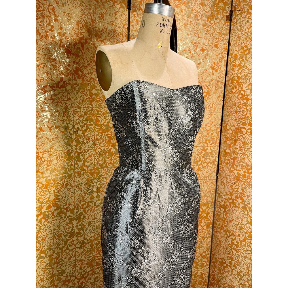 Vintage Strapless Gown Silver S Metallic Party Dress